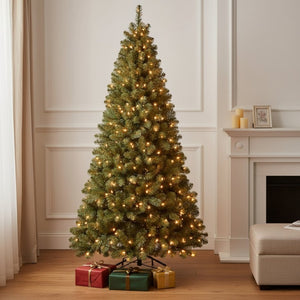 HomeRoots 7' White Pre Lit Full Fir Christmas Tree - Lifelike, Energy-Efficient Design for a Festive Holiday Glow 84 694881