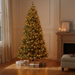 HomeRoots 7' White Pre Lit Full Fir Christmas Tree - Lifelike, Energy-Efficient Design for a Festive Holiday Glow 108 694883