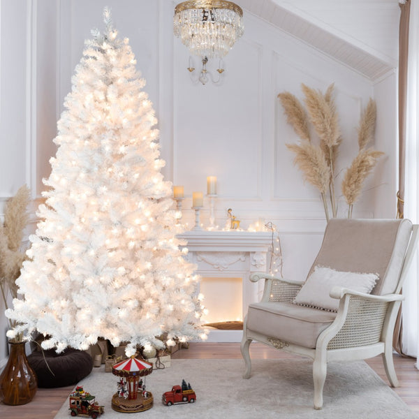 HomeRoots 9' White Pre-Lit Pine Christmas Tree - Stunning Holiday Centerpiece with 650 Warm Lights & Full Branch Tips 108 694889