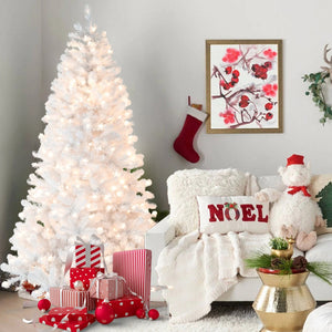 HomeRoots 9' White Pre-Lit Pine Christmas Tree - Stunning Holiday Centerpiece with 650 Warm Lights & Full Branch Tips 108 694889