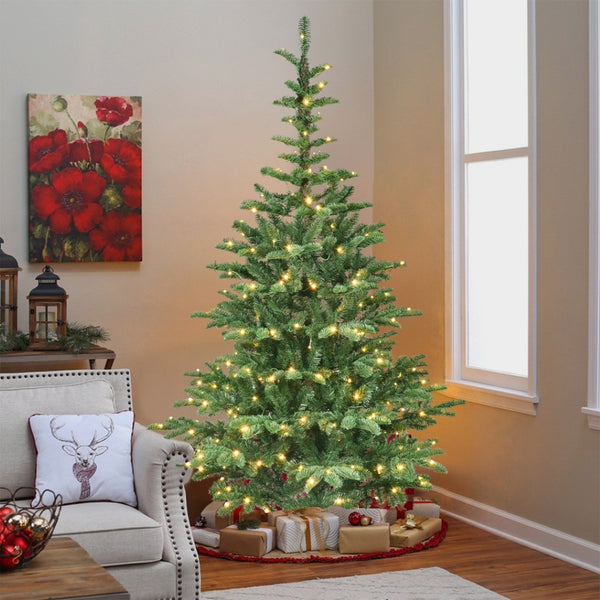 HomeRoots 6' Pre Lit Sparse Fir Christmas Tree - Modern Design with 300 Warm White LEDs for Effortless Holiday Charm 84 694892