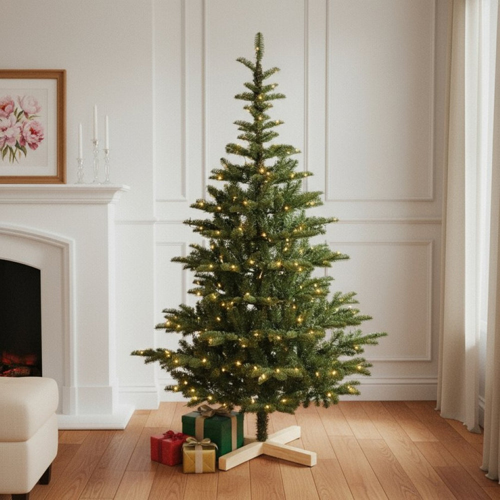 HomeRoots 6' Pre Lit Sparse Fir Christmas Tree - Modern Design with 300 Warm White LEDs for Effortless Holiday Charm 84 694892