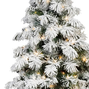 HomeRoots 5' White Pre-Lit Flocked Fir Christmas Tree - Elegant Snowy Centerpiece with Warm LED Glow & Durability 60 694894