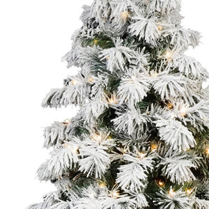 HomeRoots 5' White Pre-Lit Flocked Fir Christmas Tree - Elegant Snowy Centerpiece with Warm LED Glow & Durability 72 694895