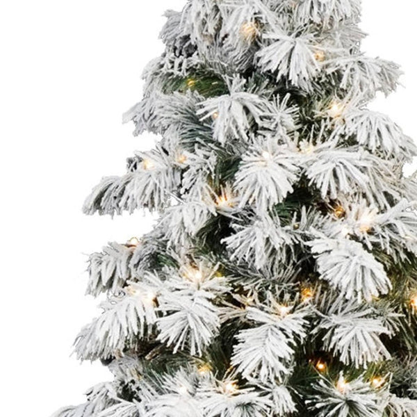 HomeRoots 5' White Pre-Lit Flocked Fir Christmas Tree - Elegant Snowy Centerpiece with Warm LED Glow & Durability 72 694895