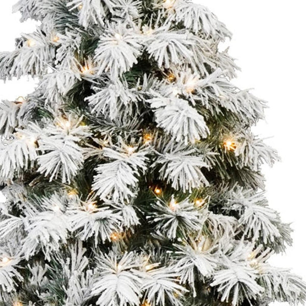 HomeRoots 5' White Pre-Lit Flocked Fir Christmas Tree - Elegant Snowy Centerpiece with Warm LED Glow & Durability 84 694896
