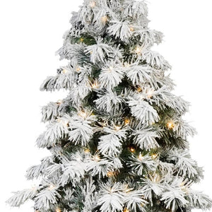 HomeRoots 5' White Pre-Lit Flocked Fir Christmas Tree - Elegant Snowy Centerpiece with Warm LED Glow & Durability 84 694896