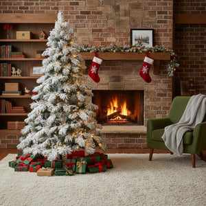 HomeRoots 5' White Pre-Lit Flocked Fir Christmas Tree - Elegant Snowy Centerpiece with Warm LED Glow & Durability 84 694896