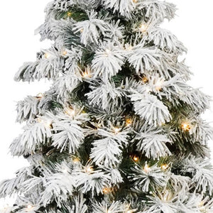HomeRoots 5' White Pre-Lit Flocked Fir Christmas Tree - Elegant Snowy Centerpiece with Warm LED Glow & Durability 96 694897