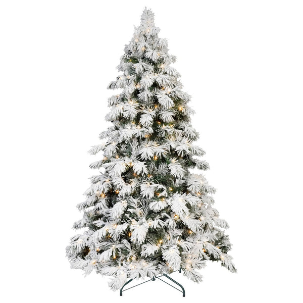 HomeRoots 5' White Pre-Lit Flocked Fir Christmas Tree - Elegant Snowy Centerpiece with Warm LED Glow & Durability 96 694897