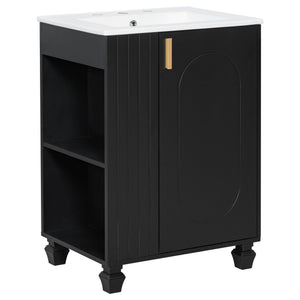 English Elm Christopher Knight Home® - 24" Retro Bathroom Vanity with Ceramic Sink, Solid Wood Frame, Soft-Close Door, Ample Storage Black N759P293645B