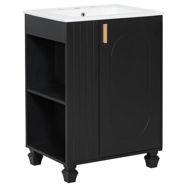 English Elm Christopher Knight Home® - 24" Retro Bathroom Vanity with Ceramic Sink, Solid Wood Frame, Soft-Close Door, Ample Storage Black N759P293645B