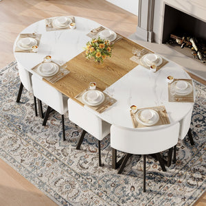 English Elm 9-piece Oval Dining Set Seats 8 with Faux Marble Wood Top and Pu Leather Chairs W3875S00152