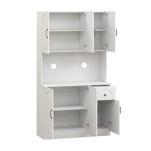 English Elm Kitchen Island with Extensible Wood Top Spice Towel Rack Storage on Casters W282S00034