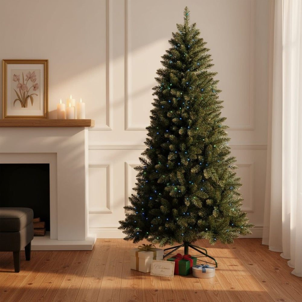 HomeRoots 9' Pre Lit Full Fir Christmas Tree - Lifelike Holiday Centerpiece with 620 LED Lights & Easy Setup! 694900