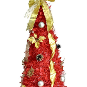 HomeRoots 6' Red Tinsel Christmas Tree - Pre-Lit & Ready-Decorated for Effortless Holiday Cheer Anywhere! 694901