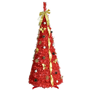 HomeRoots 6' Red Tinsel Christmas Tree - Pre-Lit & Ready-Decorated for Effortless Holiday Cheer Anywhere! 694901