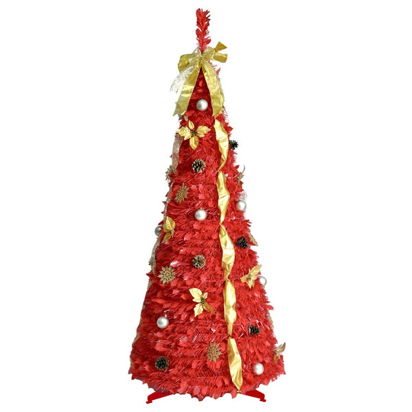 HomeRoots 6' Red Tinsel Christmas Tree - Pre-Lit & Ready-Decorated for Effortless Holiday Cheer Anywhere! 694901