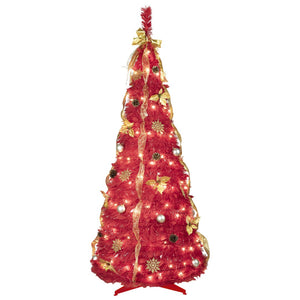 HomeRoots 6' Red Tinsel Christmas Tree - Pre-Lit & Ready-Decorated for Effortless Holiday Cheer Anywhere! 694901