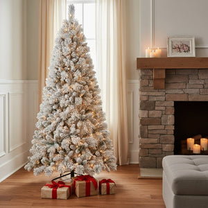 HomeRoots 6' White Pre-Lit Full Flocked Fir Christmas Tree - Snowy Elegance with 350 LED Lights for Your Home 72 694908