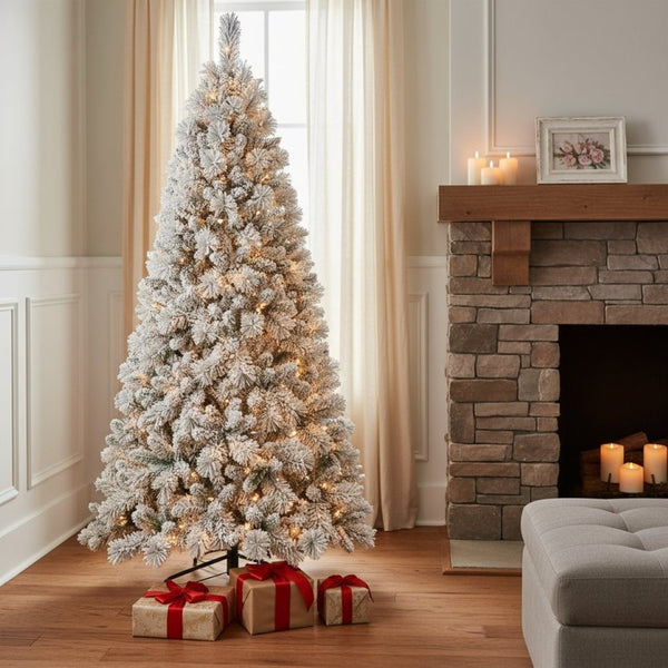 HomeRoots 6' White Pre-Lit Full Flocked Fir Christmas Tree - Snowy Elegance with 350 LED Lights for Your Home 72 694908