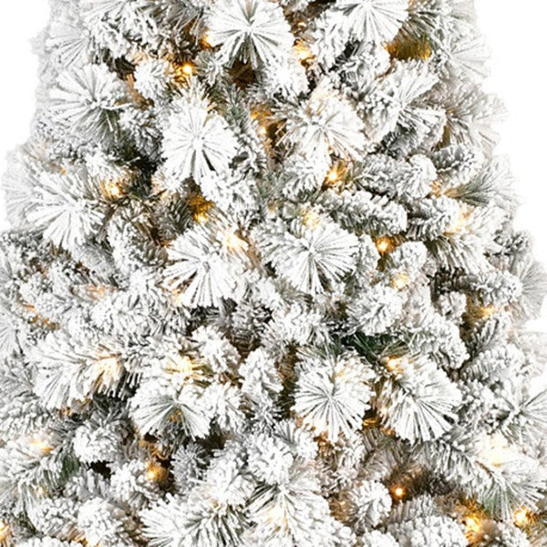 HomeRoots 6' White Pre-Lit Full Flocked Fir Christmas Tree - Snowy Elegance with 350 LED Lights for Your Home 72 694908