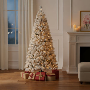 HomeRoots 6' White Pre-Lit Full Flocked Fir Christmas Tree - Snowy Elegance with 350 LED Lights for Your Home 90 694910