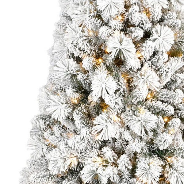 HomeRoots 6' White Pre-Lit Full Flocked Fir Christmas Tree - Snowy Elegance with 350 LED Lights for Your Home 90 694910