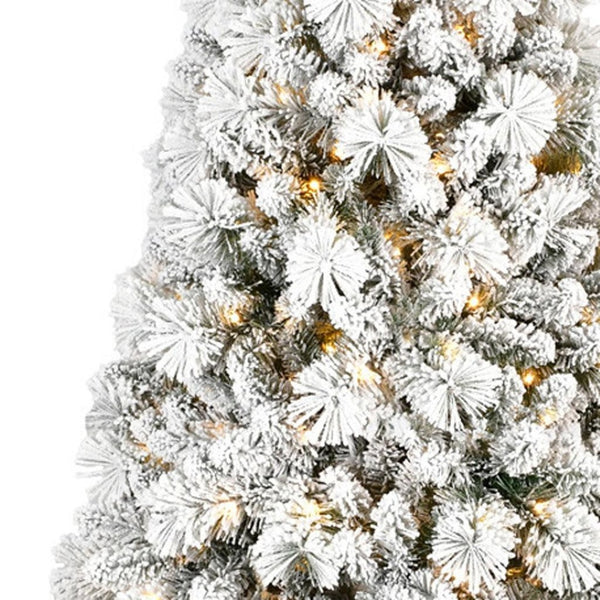 HomeRoots 6' White Pre-Lit Full Flocked Fir Christmas Tree - Snowy Elegance with 350 LED Lights for Your Home 96 694911