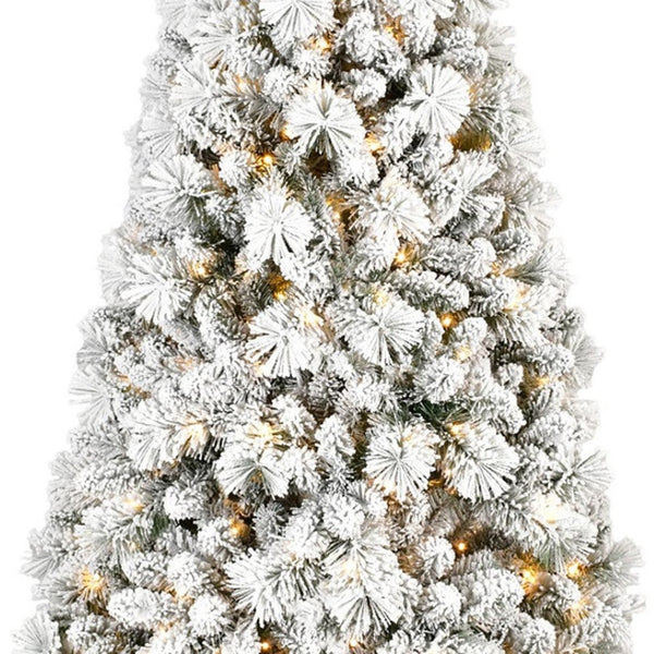 HomeRoots 6' White Pre-Lit Full Flocked Fir Christmas Tree - Snowy Elegance with 350 LED Lights for Your Home 96 694911