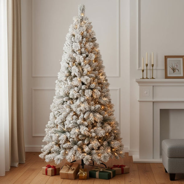 HomeRoots 6' White Pre-Lit Full Flocked Fir Christmas Tree - Snowy Elegance with 350 LED Lights for Your Home 108 694912