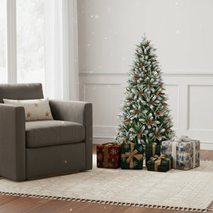 HomeRoots 5' Green and White Full Fir Christmas Tree with Frosted Tips, Pinecones, and Red Berries Decor 60 694914