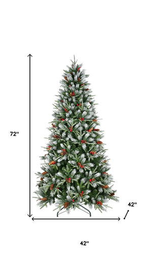 HomeRoots 5' Green and White Full Fir Christmas Tree with Frosted Tips, Pinecones, and Red Berries Decor 72 694915