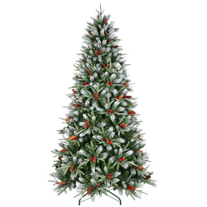 HomeRoots 5' Green and White Full Fir Christmas Tree with Frosted Tips, Pinecones, and Red Berries Decor 84 694916
