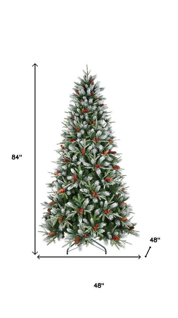 HomeRoots 5' Green and White Full Fir Christmas Tree with Frosted Tips, Pinecones, and Red Berries Decor 84 694916