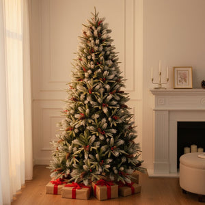 HomeRoots 5' Green and White Full Fir Christmas Tree with Frosted Tips, Pinecones, and Red Berries Decor 84 694916
