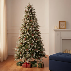 HomeRoots 5' Green and White Full Fir Christmas Tree with Frosted Tips, Pinecones, and Red Berries Decor 96 694918