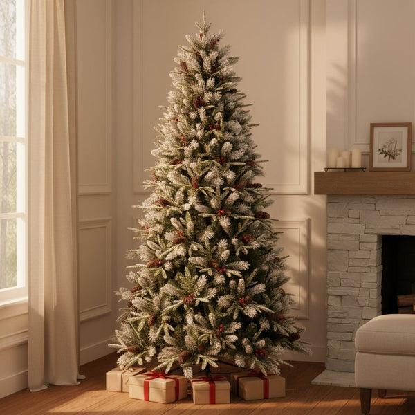 HomeRoots 5' Green and White Full Fir Christmas Tree with Frosted Tips, Pinecones, and Red Berries Decor 108 694919