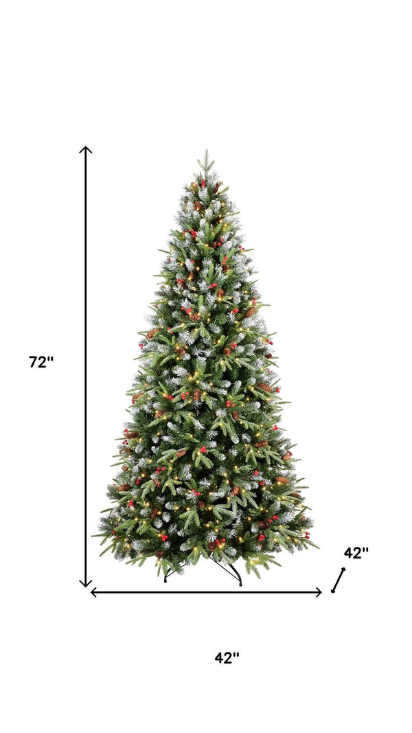 HomeRoots 6' Green And White Pre-Lit Fir Christmas Tree – Elegant Holiday Centerpiece with Warm LED Lights 72 694922