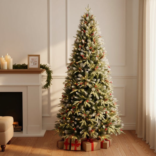 HomeRoots 6' Green And White Pre-Lit Fir Christmas Tree – Elegant Holiday Centerpiece with Warm LED Lights 72 694922