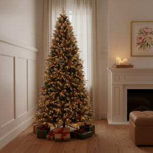HomeRoots 6' Green And White Pre-Lit Fir Christmas Tree – Elegant Holiday Centerpiece with Warm LED Lights 84 694923
