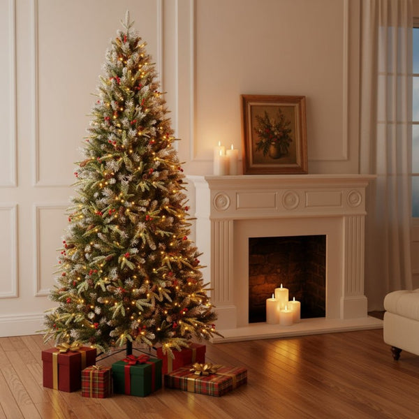 HomeRoots 6' Green And White Pre-Lit Fir Christmas Tree – Elegant Holiday Centerpiece with Warm LED Lights 108 694924