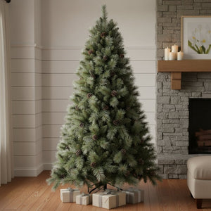 HomeRoots 6' Full Fir Christmas Tree – Lifelike, Pre-Decorated with Pinecones for Effortless Holiday Charm 84 694926