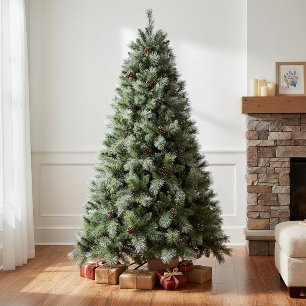 HomeRoots 6' Full Fir Christmas Tree – Lifelike, Pre-Decorated with Pinecones for Effortless Holiday Charm 108 694928