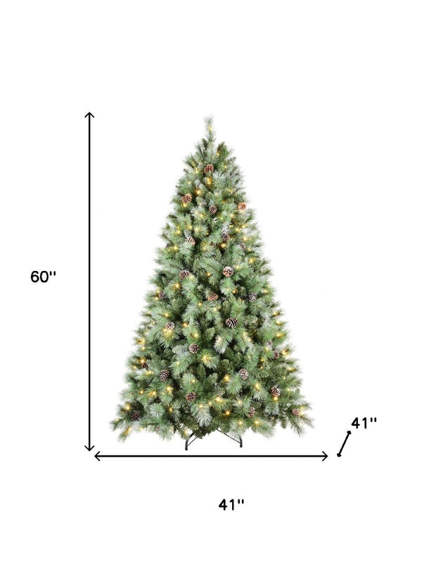 HomeRoots 5' Pre Lit Full Pine Christmas Tree - Lifelike Foliage, 200 LED Lights, Effortless Holiday Charm! 60 694929