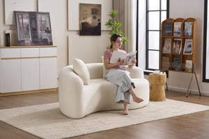 English Elm LY-042 Zen-Inspired S-Curved Dual-Depth Loveseat with Chenille Upholstery, Ready-to-Use Comfort White W2231P329713