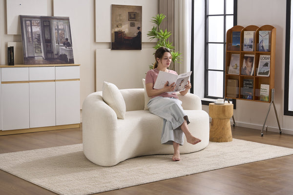 English Elm LY-042 Zen-Inspired S-Curved Dual-Depth Loveseat with Chenille Upholstery, Ready-to-Use Comfort White W2231P329713