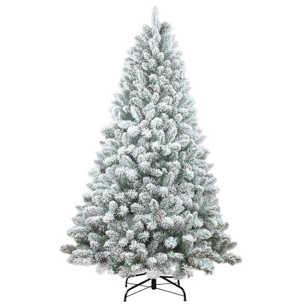 HomeRoots 6' Full Flocked Fir Christmas Tree - Elegant Snowy Design with Pinecones for Holiday Decor Magic 72 694989