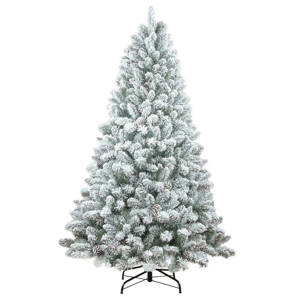 HomeRoots 6' Full Flocked Fir Christmas Tree - Elegant Snowy Design with Pinecones for Holiday Decor Magic 72 694989