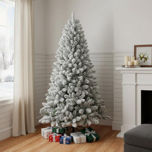 HomeRoots 6' Full Flocked Fir Christmas Tree - Elegant Snowy Design with Pinecones for Holiday Decor Magic 72 694989